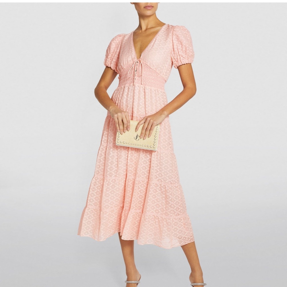 Brand New Alice + Olivia Pink Silk Women’s Tia Puff Sleeved size 6 Midi Dress
